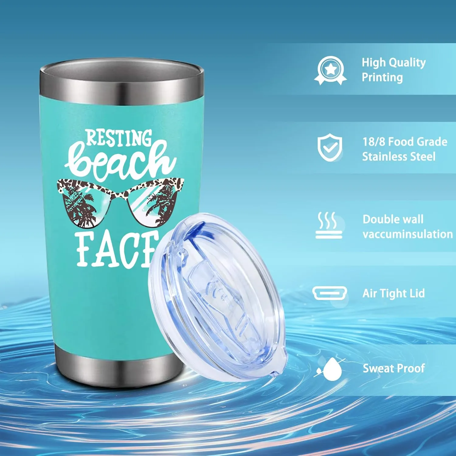 Resting Beach Face Funny Cool 20oz Insulated Tumbler |Stainless Steel Vacuum Tumbler Travel Coffee Mugs | Birthday Gifts (Mint)