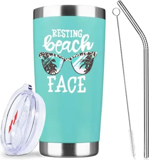 Resting Beach Face Funny Cool 20oz Insulated Tumbler |Stainless Steel Vacuum Tumbler Travel Coffee Mugs | Birthday Gifts (Mint)
