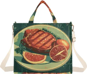 Retro Breakfast Tote Bag for Women Corduroy Handbag Purse Shoulder Bag with Detachable Strap Small Size