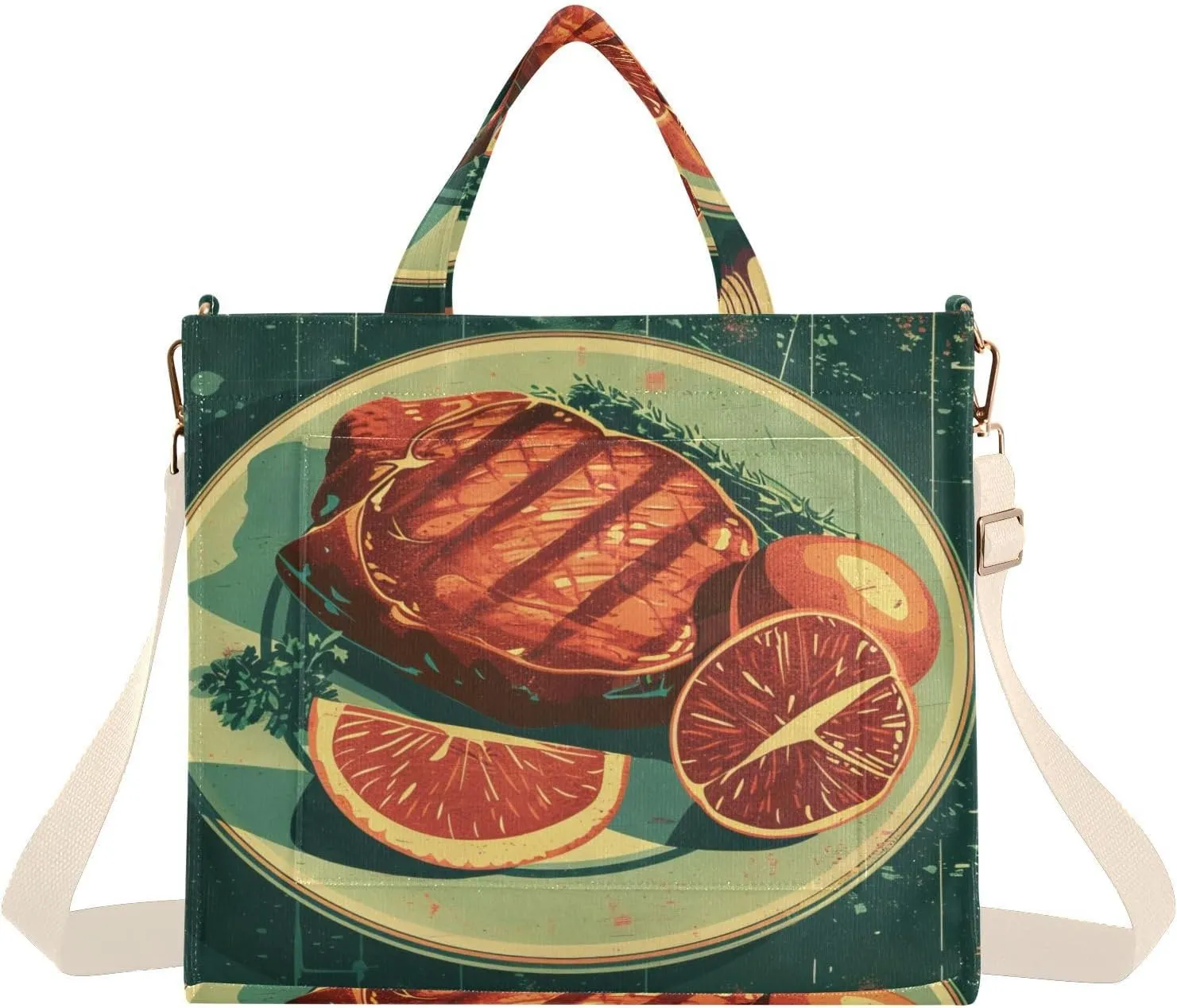 Retro Breakfast Tote Bag for Women Corduroy Handbag Purse Shoulder Bag with Detachable Strap Small Size