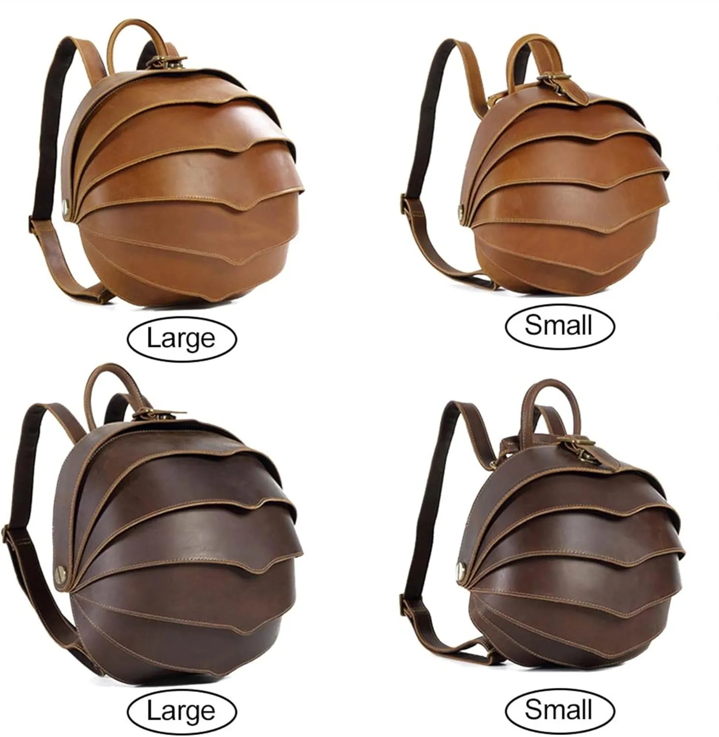 Retro Personalization genuine leather backpack Beetle shape men leather backpack (Small Brown)