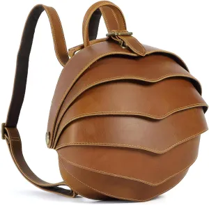 Retro Personalization genuine leather backpack Beetle shape men leather backpack (Small Brown)