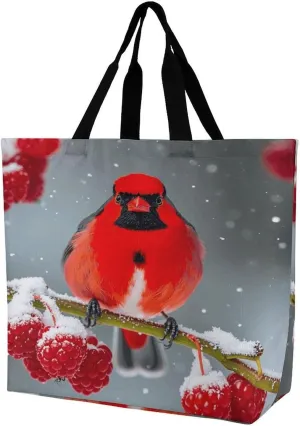 Reusable Grocery Shopping Cloth Bags Cardinal Birds Print Shoulder Tote Bag Fashionable Tote Handbag for Work Beach Travel Shopping