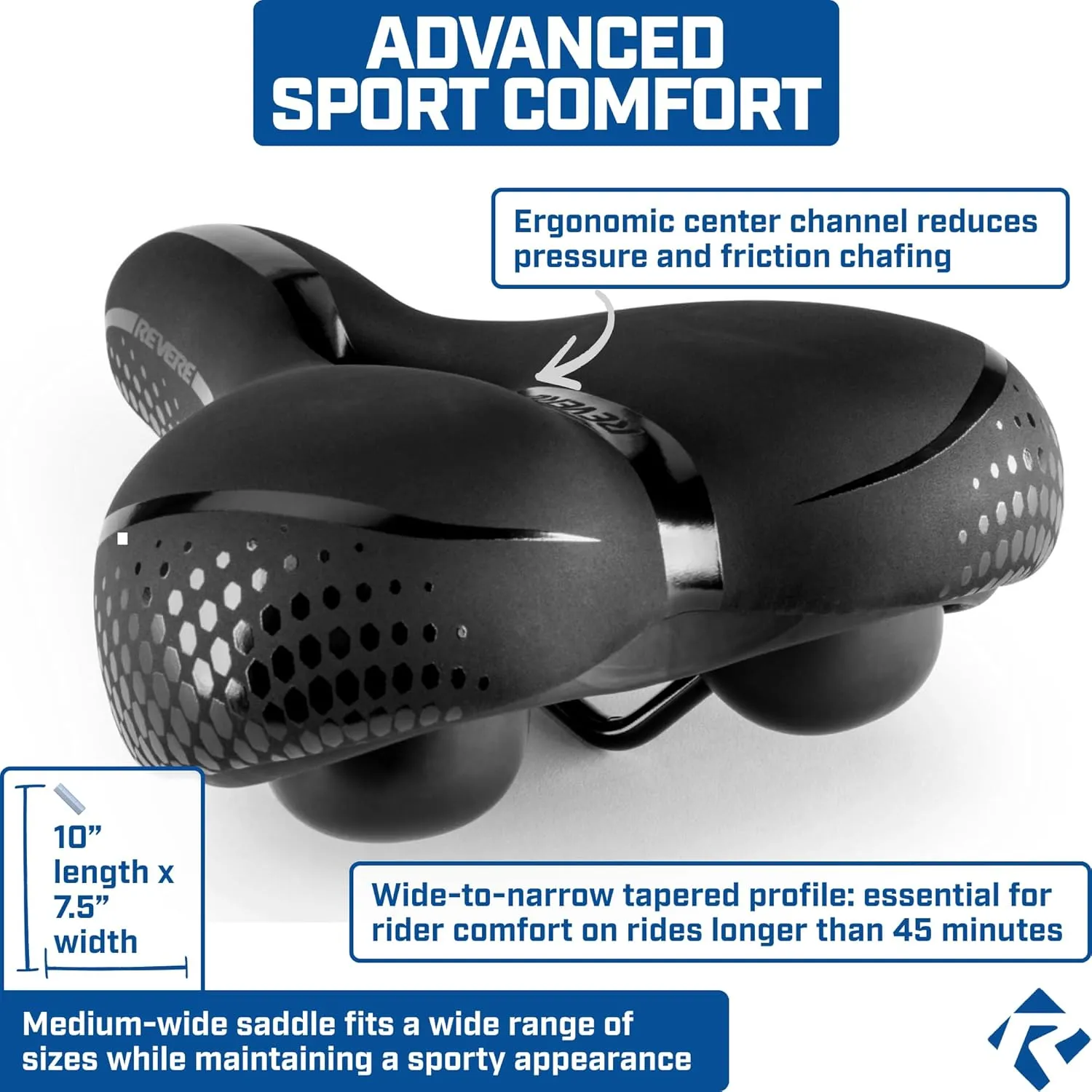 Revere Bike Seat Performance Memory Foam, Anti Vibration Suspension Bicycle Seat for Men and Women, Waterproof Bike Saddle for Road, Commuter, MTB, E-Bikes Peloton, Exercise and Cruiser Bikes