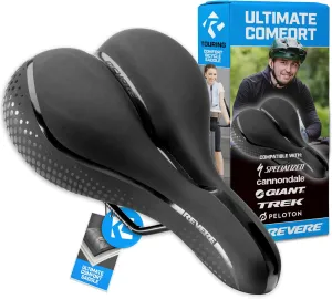 Revere Bike Seat Performance Memory Foam, Anti Vibration Suspension Bicycle Seat for Men and Women, Waterproof Bike Saddle for Road, Commuter, MTB, E-Bikes Peloton, Exercise and Cruiser Bikes