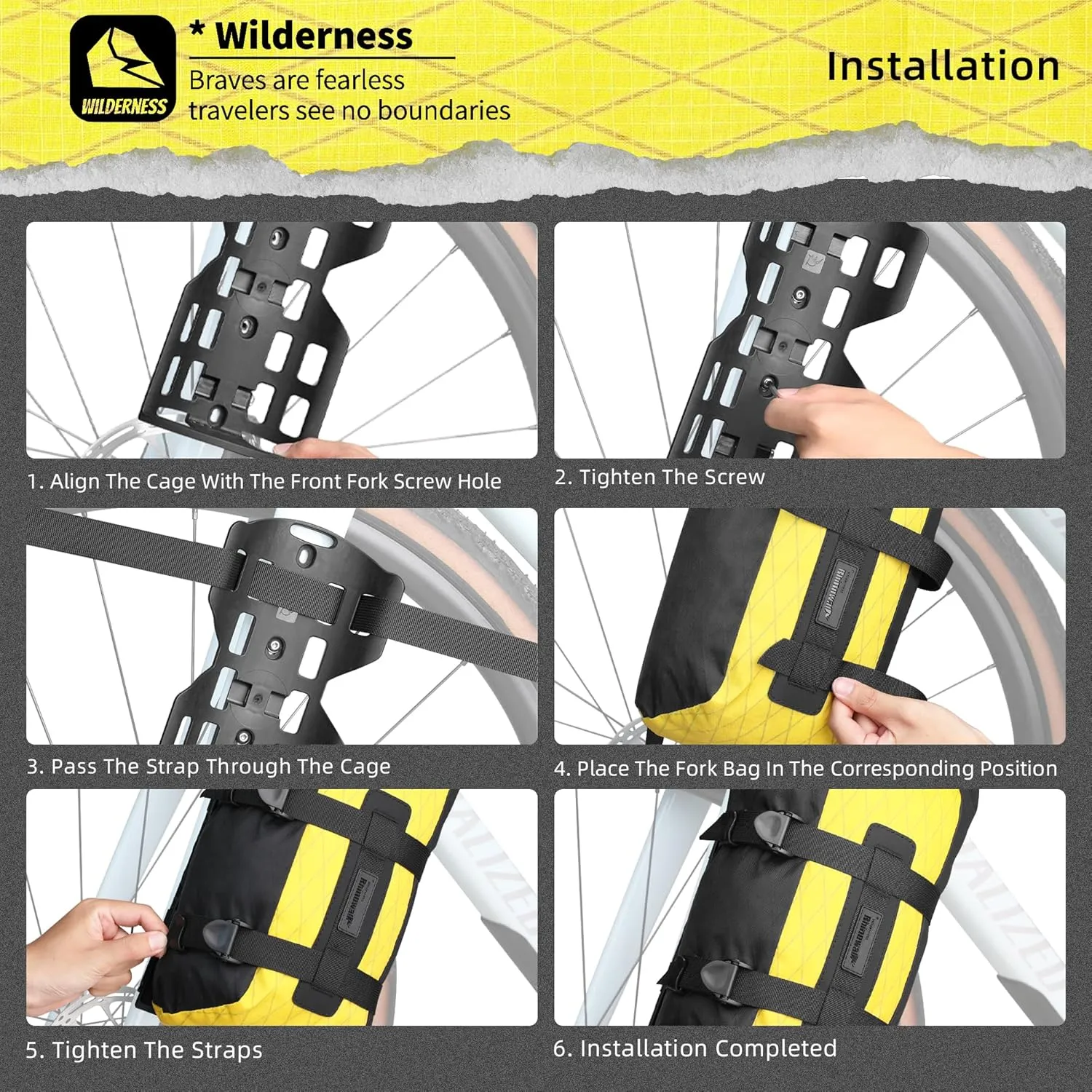 Rhinowalk Bike Front Fork Bag - Waterproof Pannier Saddle Bag - 6.5L for E-Scooter, Mountain, Road Bike Accessories - Black