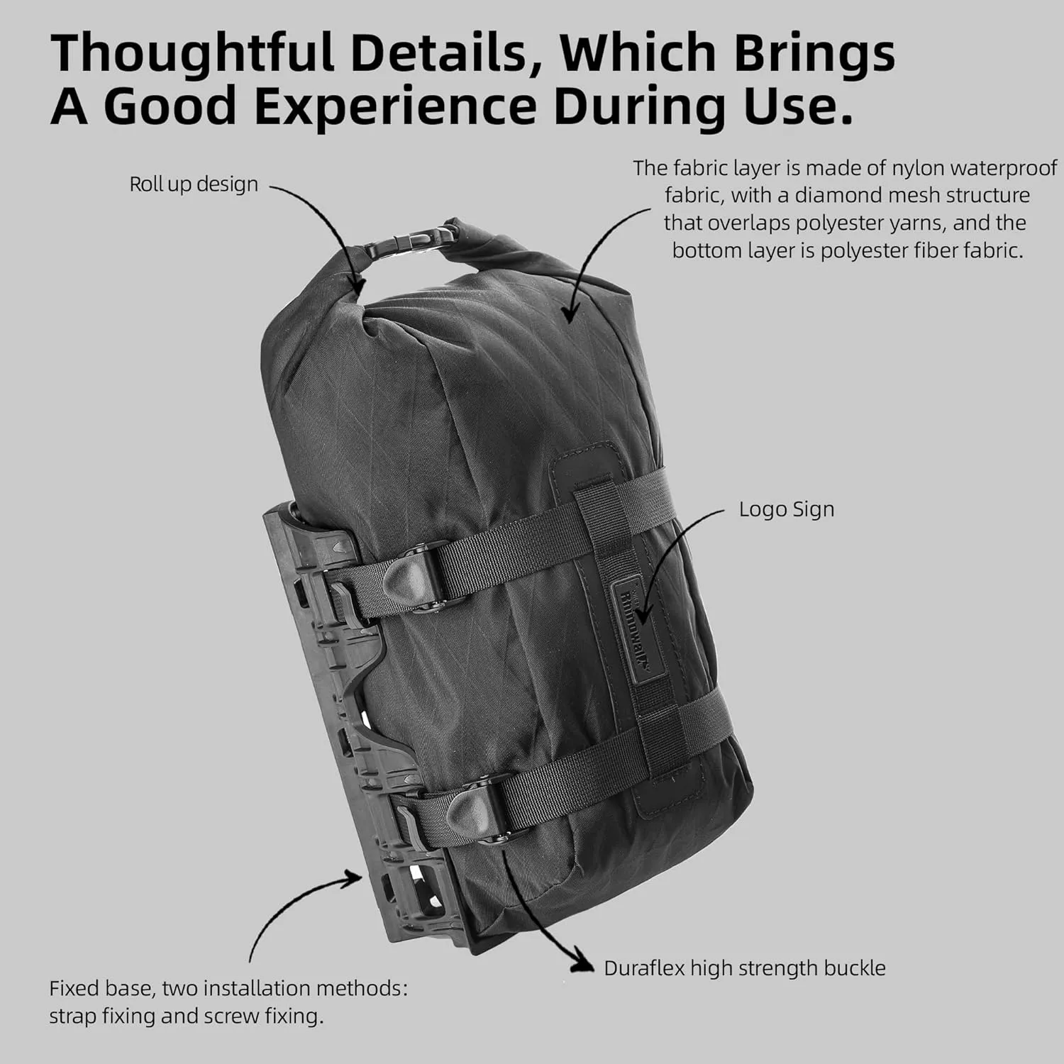 Rhinowalk Bike Front Fork Bag - Waterproof Pannier Saddle Bag - 6.5L for E-Scooter, Mountain, Road Bike Accessories - Black