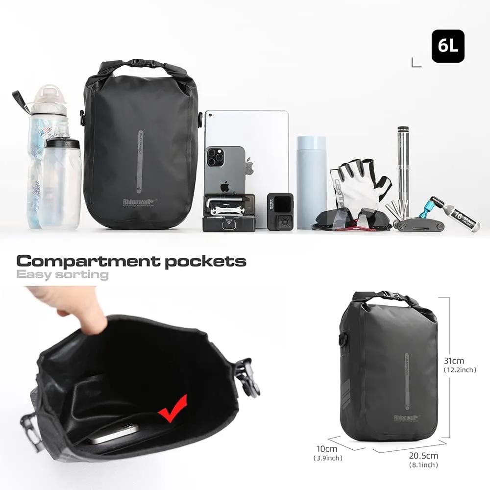 Rhinowalk Bike Front Pannier Bag Fork Bag Waterproof Bicycle Rack Bag Shoulder Bag for E-Scooter Mountain Bike Accessories -Black, 6L