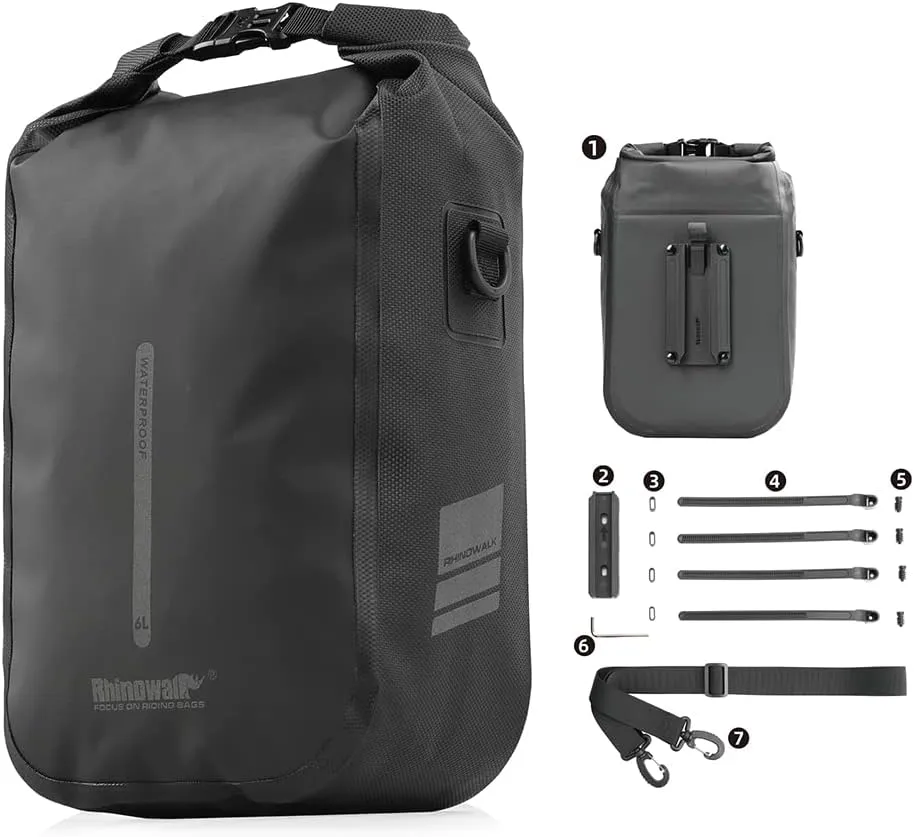 Rhinowalk Bike Front Pannier Bag Fork Bag Waterproof Bicycle Rack Bag Shoulder Bag for E-Scooter Mountain Bike Accessories -Black, 6L