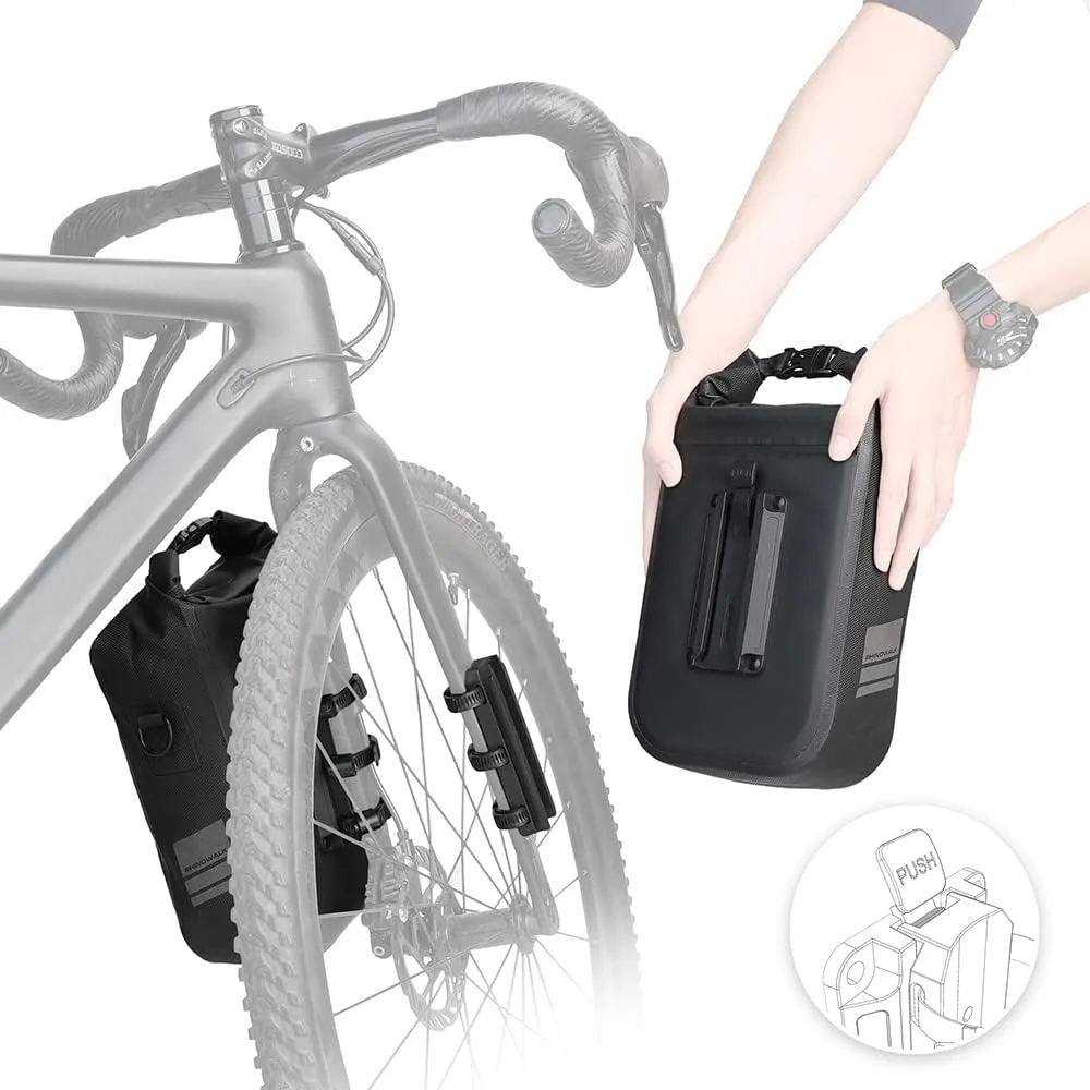 Rhinowalk Bike Front Pannier Bag Fork Bag Waterproof Bicycle Rack Bag Shoulder Bag for E-Scooter Mountain Bike Accessories -Black, 6L
