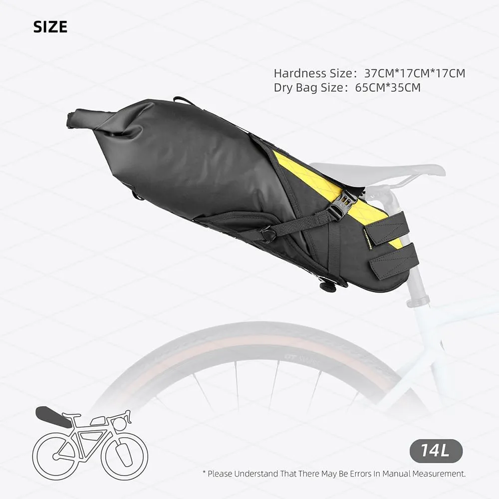 Rhinowalk Bike Saddle Bag Bicycle Saddle Pannier 14L Waterproof Storage Pouch Rear Rack Luggage Carrier Quick-Fit with Hardshell Frame & Interior (Black)