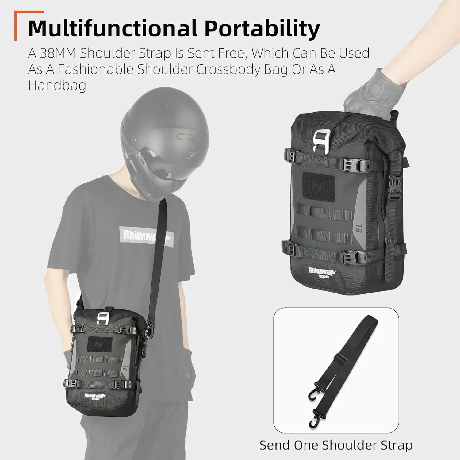Rhinowalk Motorcycle Front Bumper Bag, Motorbike Side Bag Waterproof Motorcycle Saddle Pannier Tail Bag with MOLLE System Motor Accessories-Black