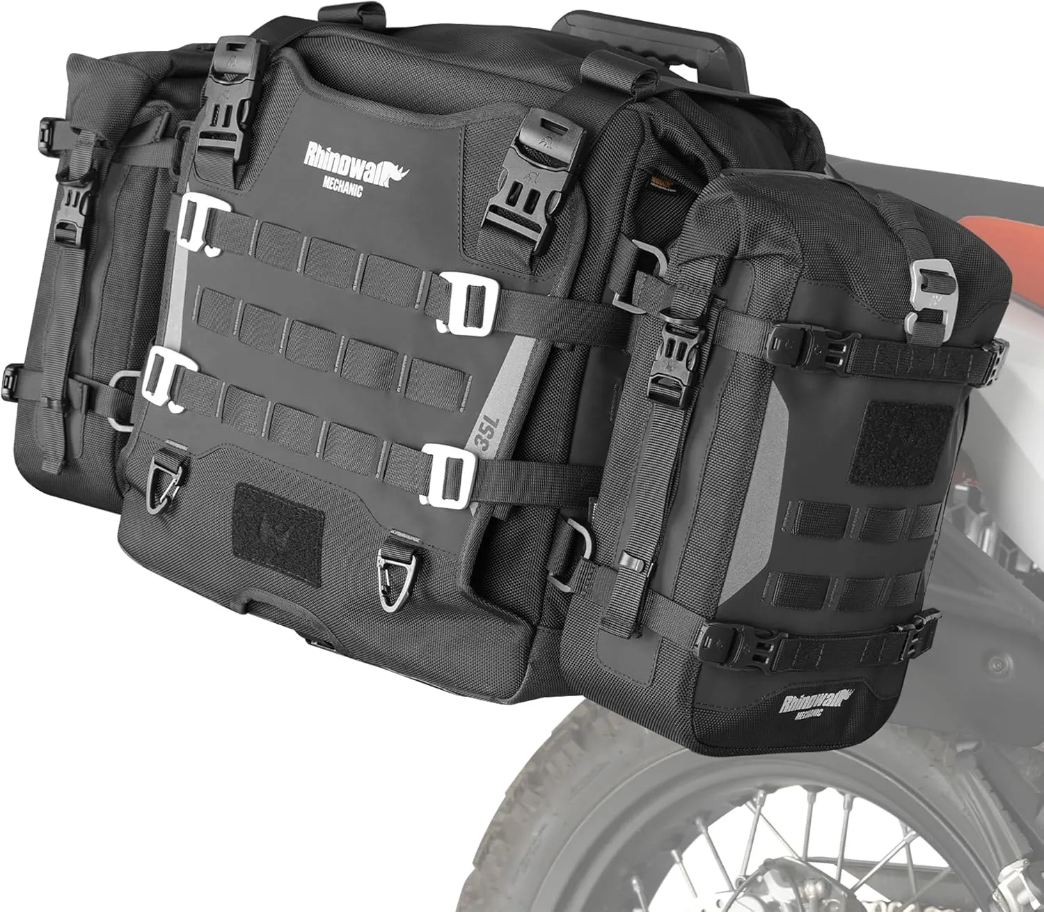 Rhinowalk Motorcycle Front Bumper Bag, Motorbike Side Bag Waterproof Motorcycle Saddle Pannier Tail Bag with MOLLE System Motor Accessories-Black