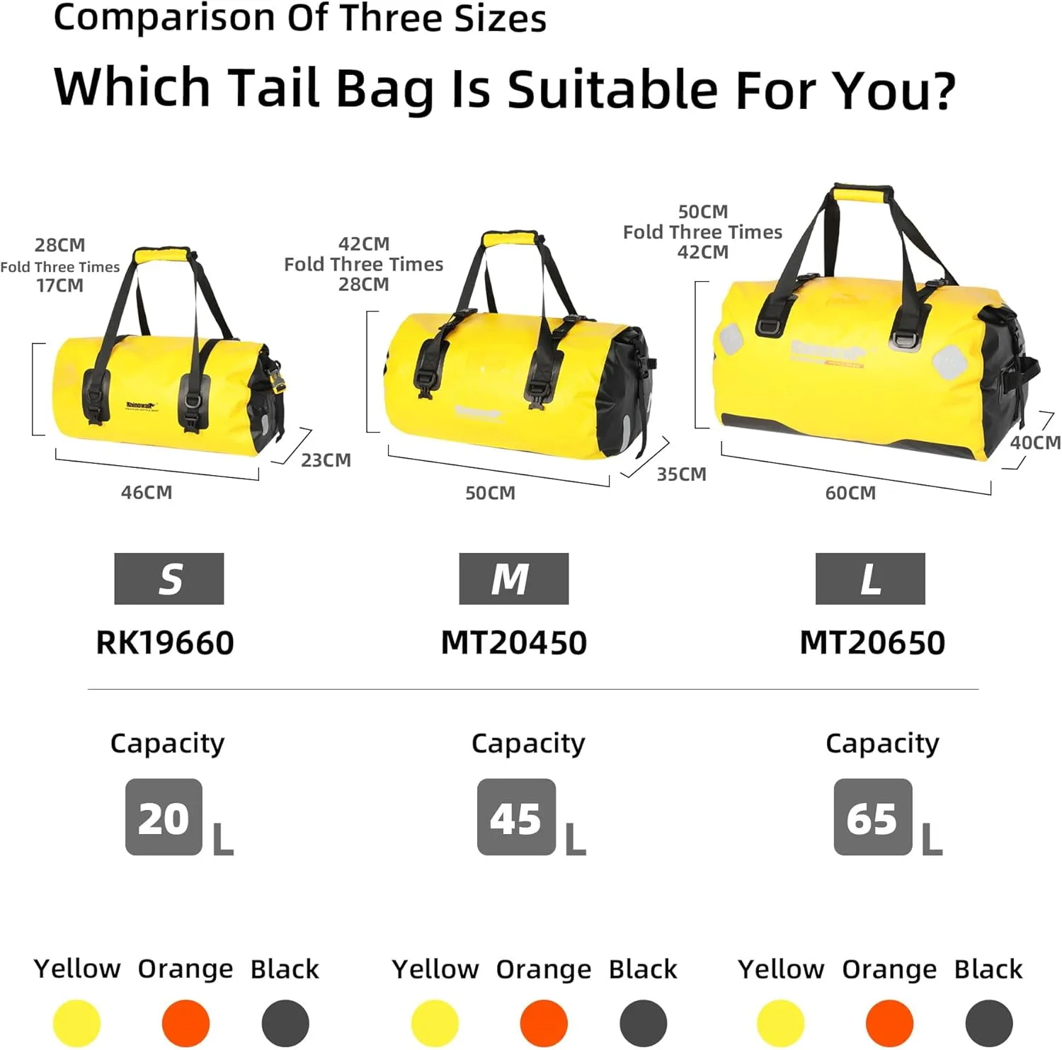 Rhinowalk Motorcycle Saddle Bag Motorbike Travel Tail Bag 65L Waterproof Pannier Storage Bag Motor Bike Accessories Powersports Luggage (Black)