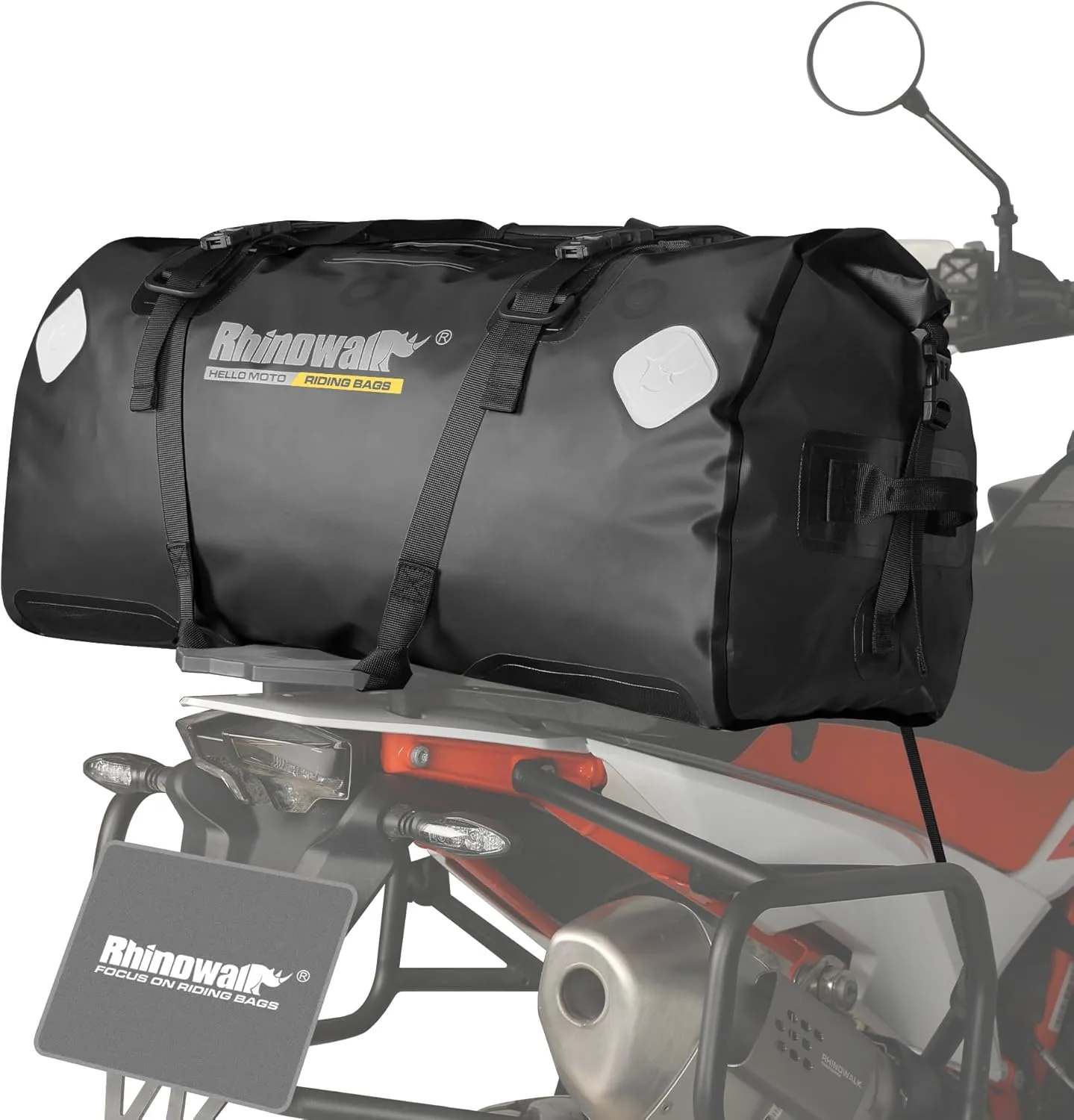 Rhinowalk Motorcycle Saddle Bag Motorbike Travel Tail Bag 65L Waterproof Pannier Storage Bag Motor Bike Accessories Powersports Luggage (Black)