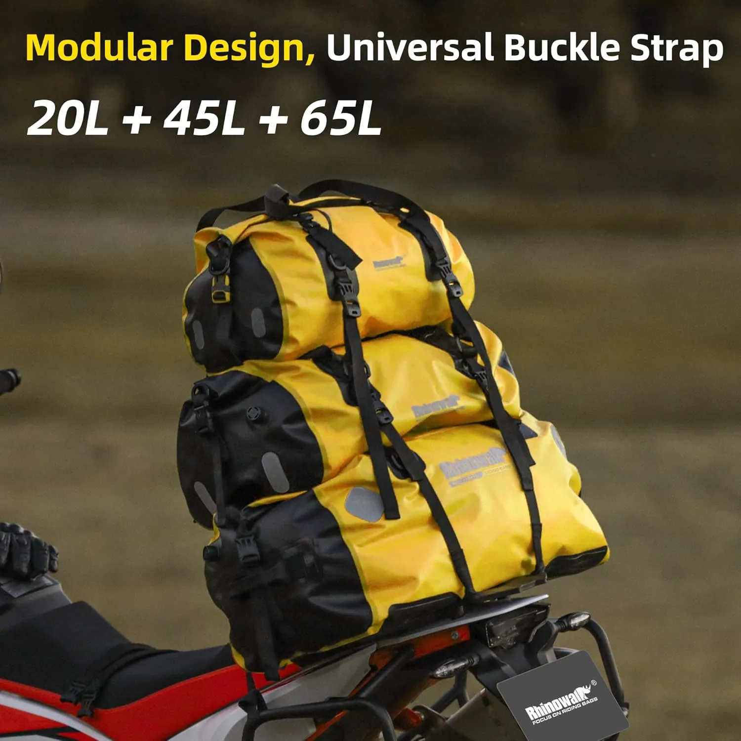 Rhinowalk Motorcycle Saddle Bag Motorbike Travel Tail Bag 65L Waterproof Pannier Storage Bag Motor Bike Accessories Powersports Luggage (Black)