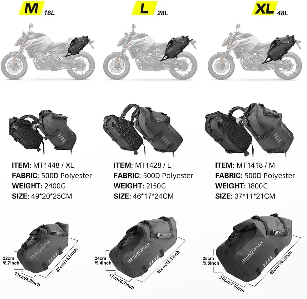 Rhinowalk Motorcycle Saddle Bags Waterproof Anti-Vibration Motor Side Bags Shoulder Bag Motorbike Panniers 18L(9L*2) for most Adventure and Sport Motorcycle Racks, 1 Pair