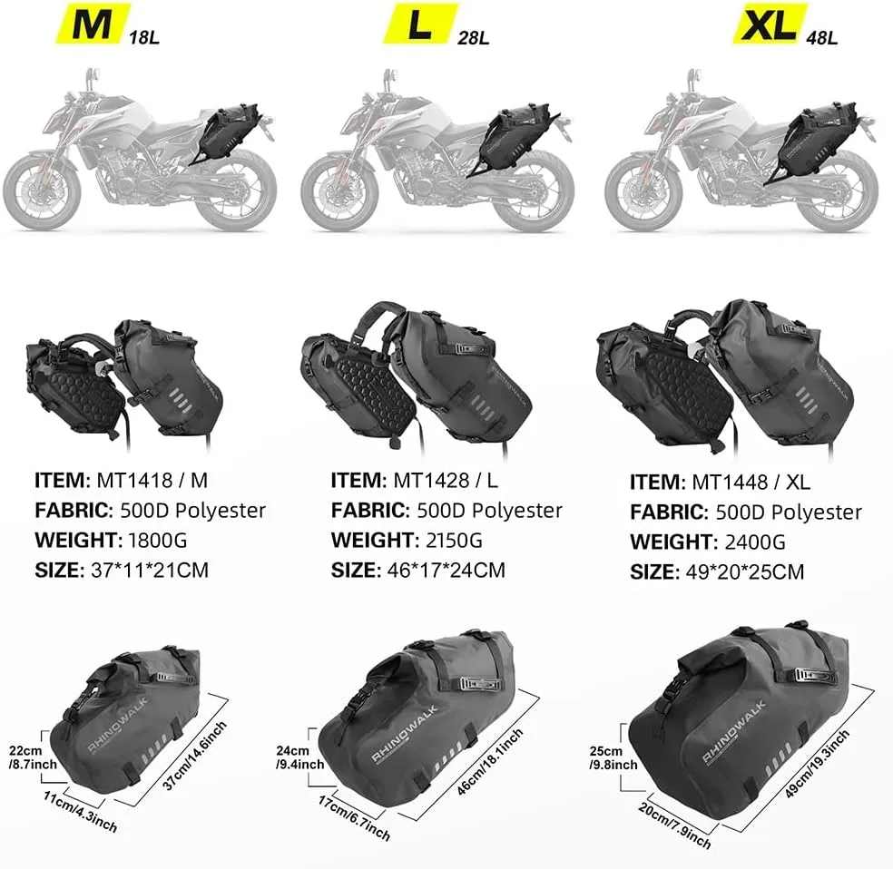 Rhinowalk Motorcycle Saddle Bags Waterproof Anti-Vibration Motor Side Bags Shoulder Bag Motorbike Panniers 48L(24L*2) for most Adventure and Sport Motorcycle Racks, 1 Pair