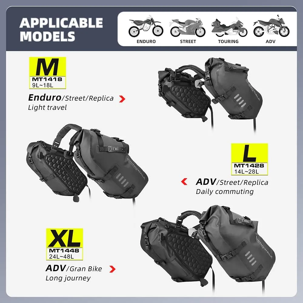 Rhinowalk Motorcycle Saddle Bags Waterproof Anti-Vibration Motor Side Bags Shoulder Bag Motorbike Panniers 48L(24L*2) for most Adventure and Sport Motorcycle Racks, 1 Pair