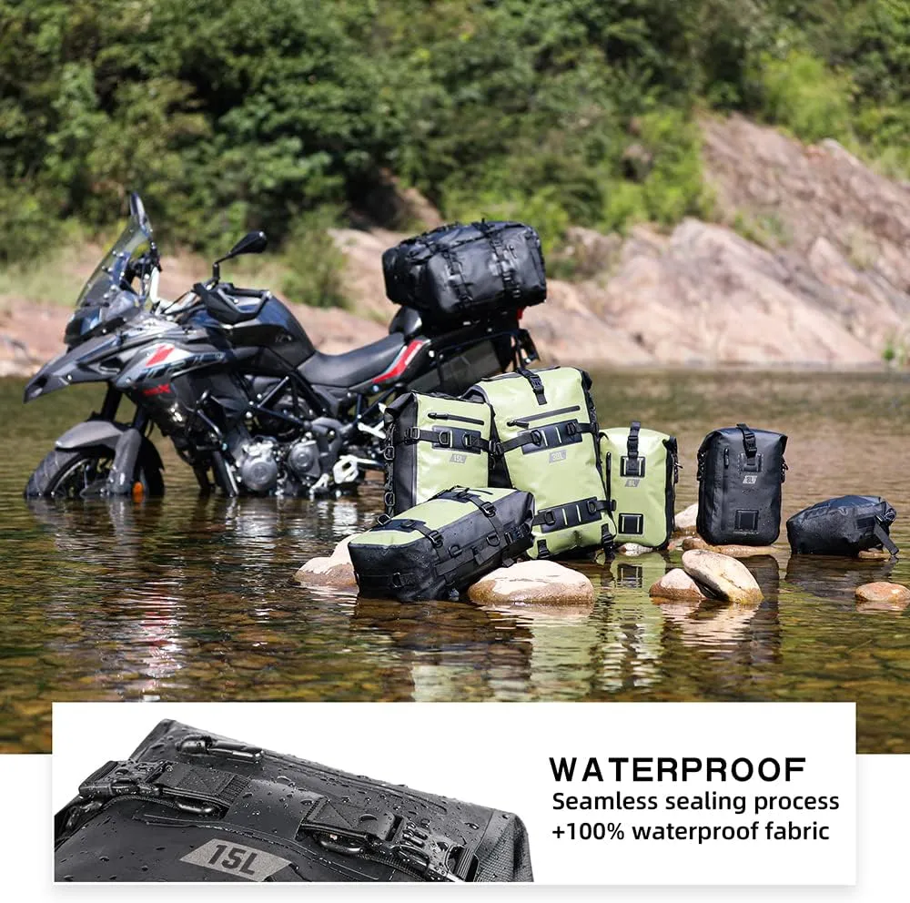 Rhinowalk Motorcycle Tail Bag Motorbike Side Bag 15L Full Waterproof Motor Saddle Pannier Bag Rear Rack Trunk Professional Motor Accessories-Black