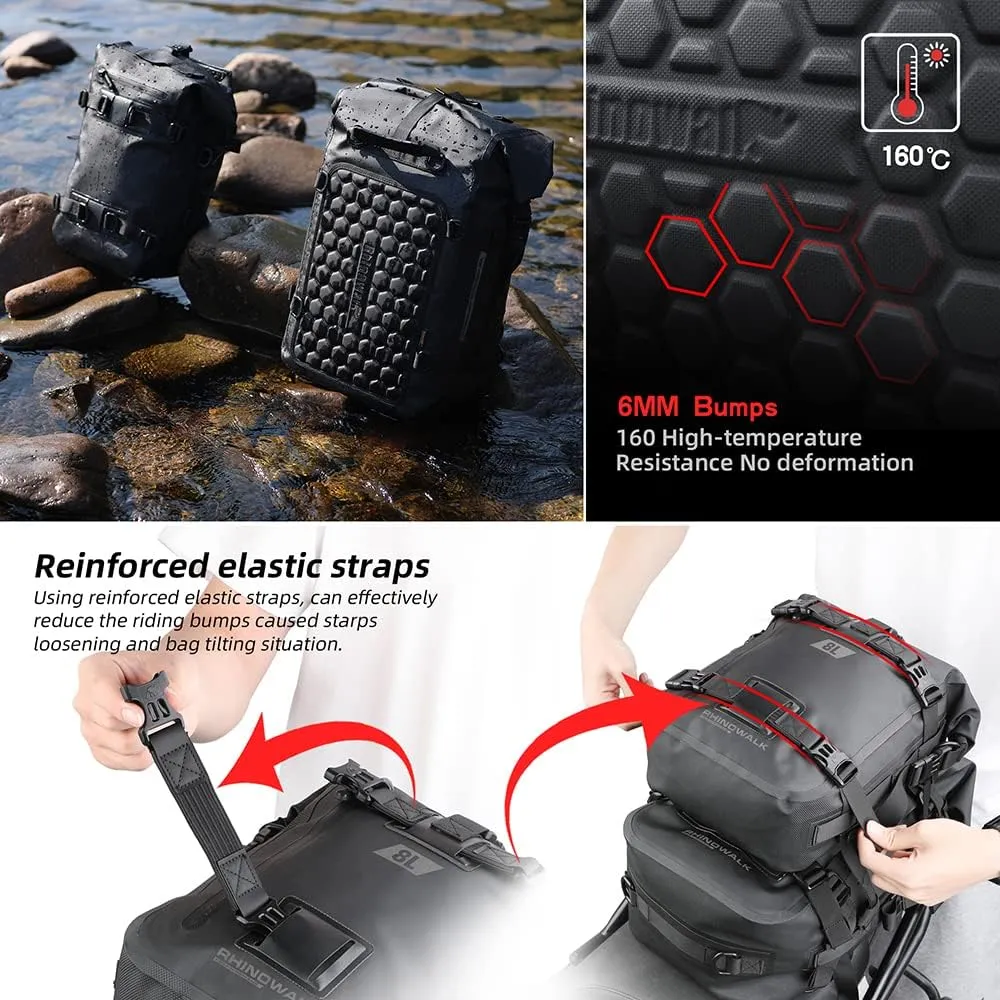 Rhinowalk Motorcycle Tail Bag Motorbike Side Bag 15L Full Waterproof Motor Saddle Pannier Bag Rear Rack Trunk Professional Motor Accessories-Black