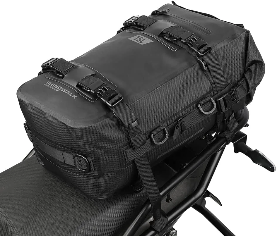 Rhinowalk Motorcycle Tail Bag Motorbike Side Bag 15L Full Waterproof Motor Saddle Pannier Bag Rear Rack Trunk Professional Motor Accessories-Black
