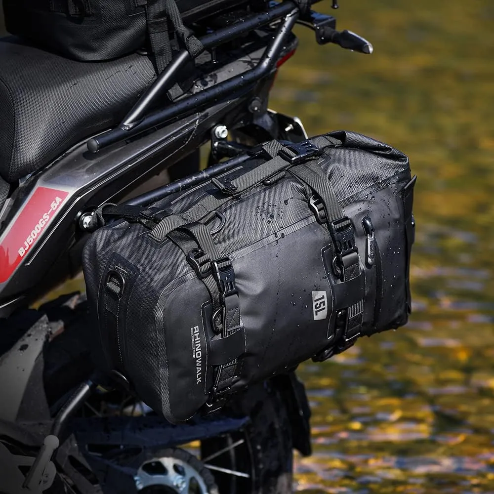 Rhinowalk Motorcycle Tail Bag Motorbike Side Bag 15L Full Waterproof Motor Saddle Pannier Bag Rear Rack Trunk Professional Motor Accessories-Black