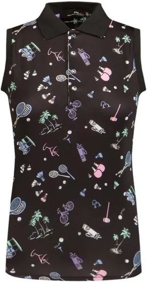 RLX Ralph Lauren Golf Women's All Sport Printed Sleeveless Polo Shirt Small S Black