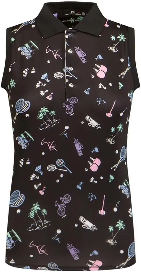 RLX Ralph Lauren Golf Women's All Sport Printed Sleeveless Polo Shirt Small S Black