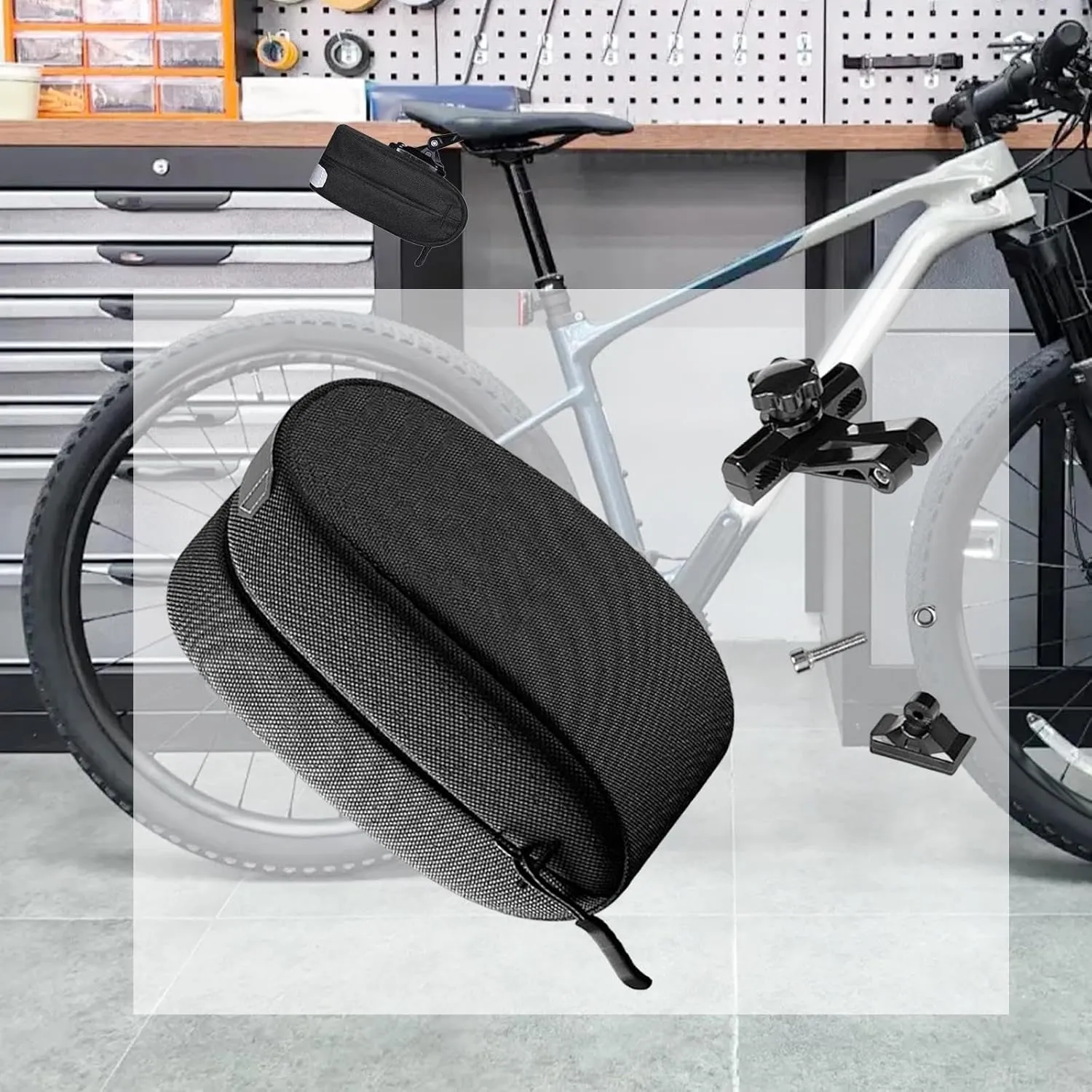 Road Bike Seat Bag Pouch Hard Shell Reflective Pannier Rear Saddle Bag for Sports Outdoors Travel, Black