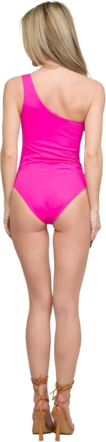 ROBERTO CAVALLI Pink One Piece One Shoulder Swimsuit- for Womens