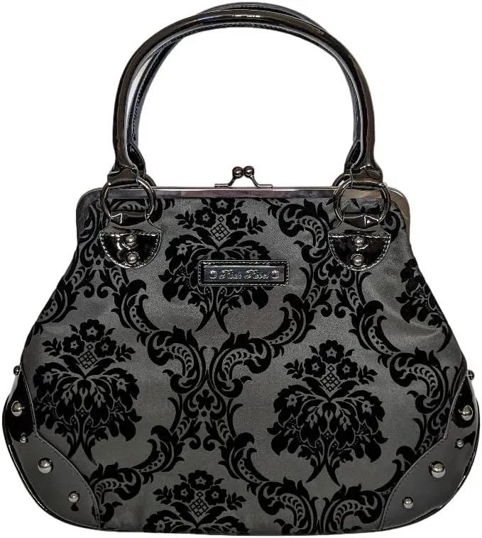 Rock Rebel Mistress Black on Black Victorian Damask Retro Kisslock Purse