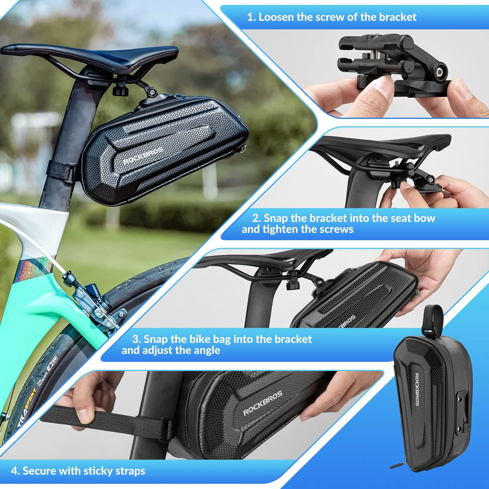 ROCKBROS Bike Saddle Bag Waterproof Bike Bag 1.7L with Taillight Holder