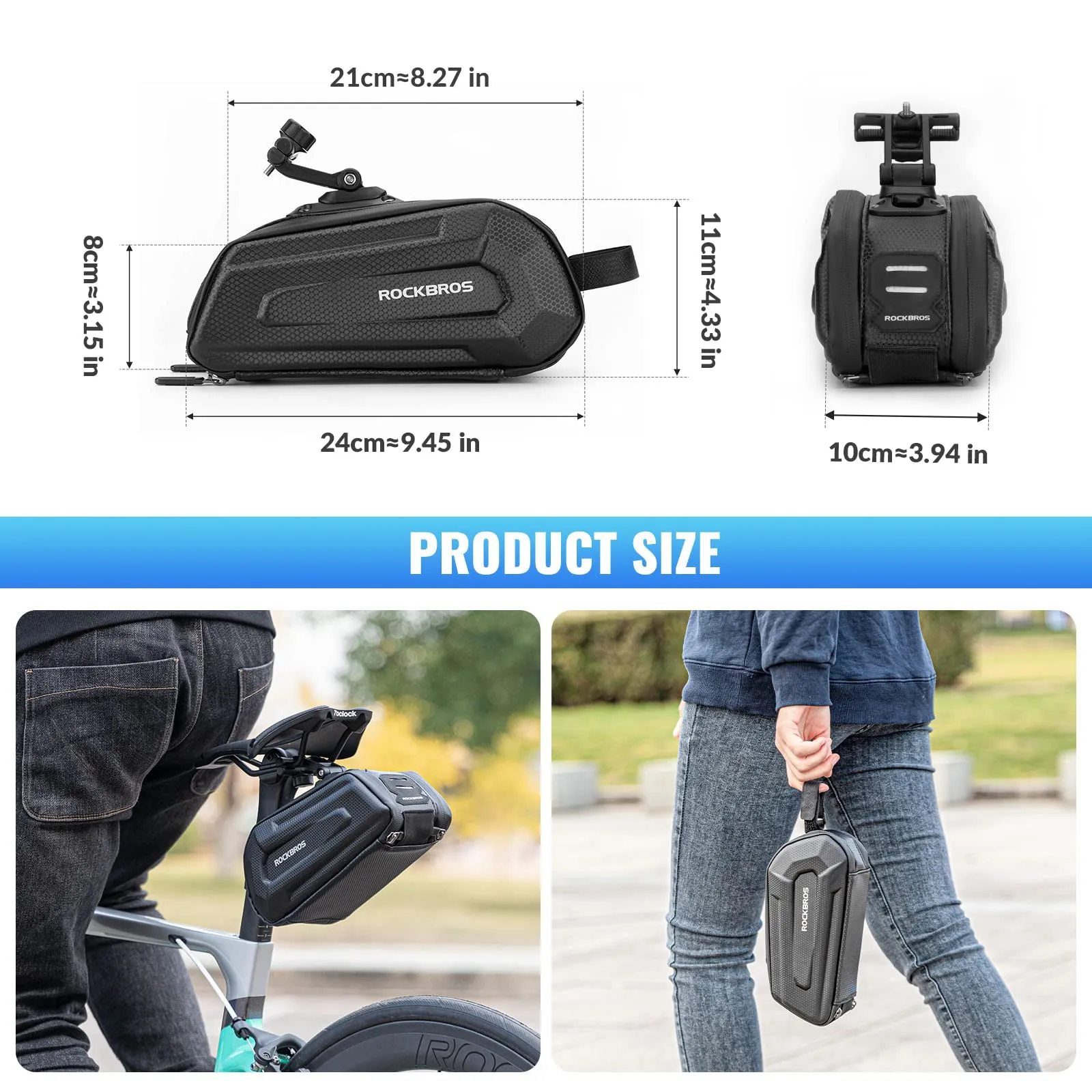 ROCKBROS Bike Saddle Bag Waterproof Bike Bag 1.7L with Taillight Holder