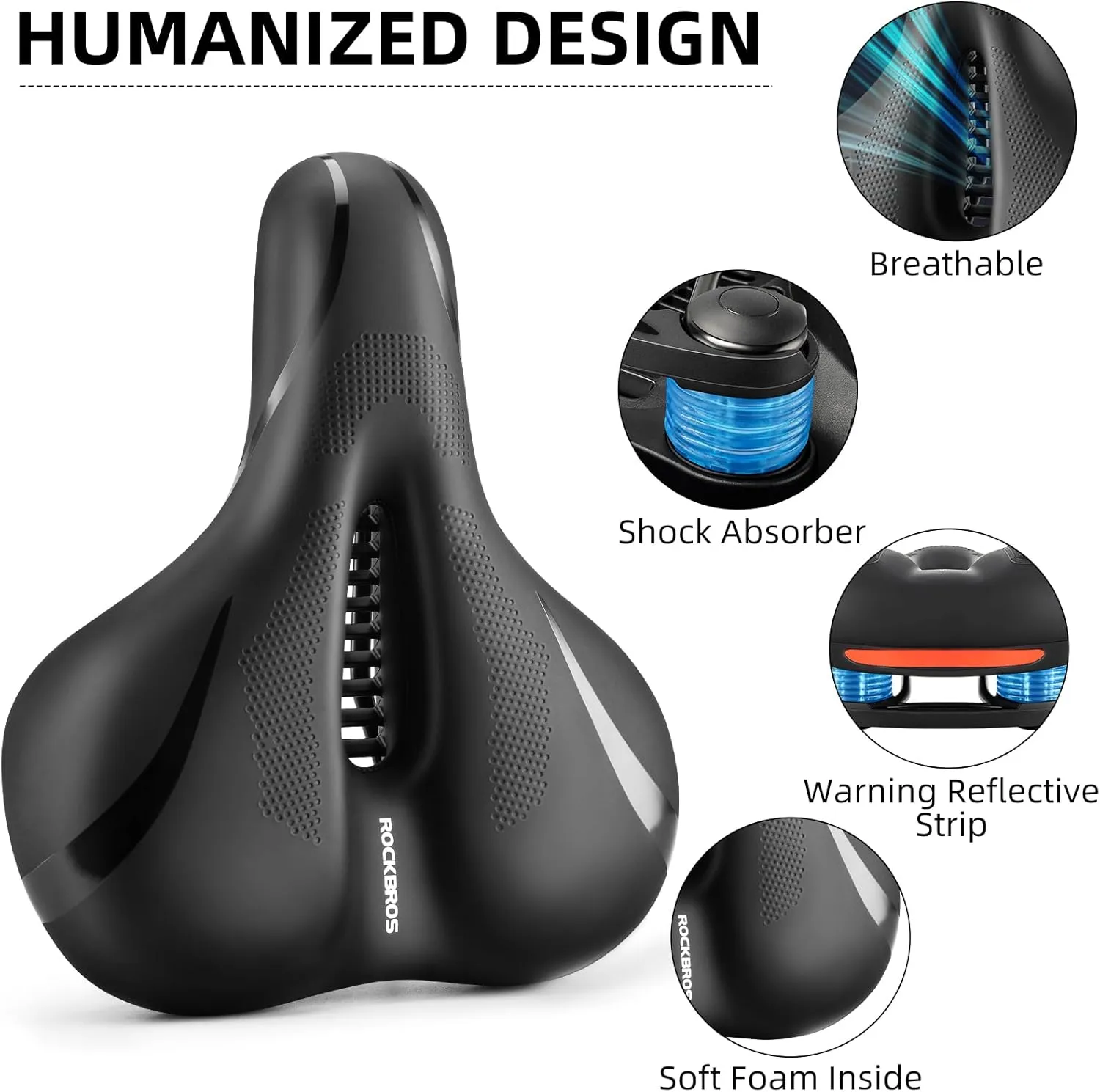 ROCKBROS Bike Seat for Men Women Comfort Wide Gel Bike Seat Replacement,Breathable Waterproof Padded Bicycle Saddle, Compatible with Cruiser/Mountain/Fat Bikes