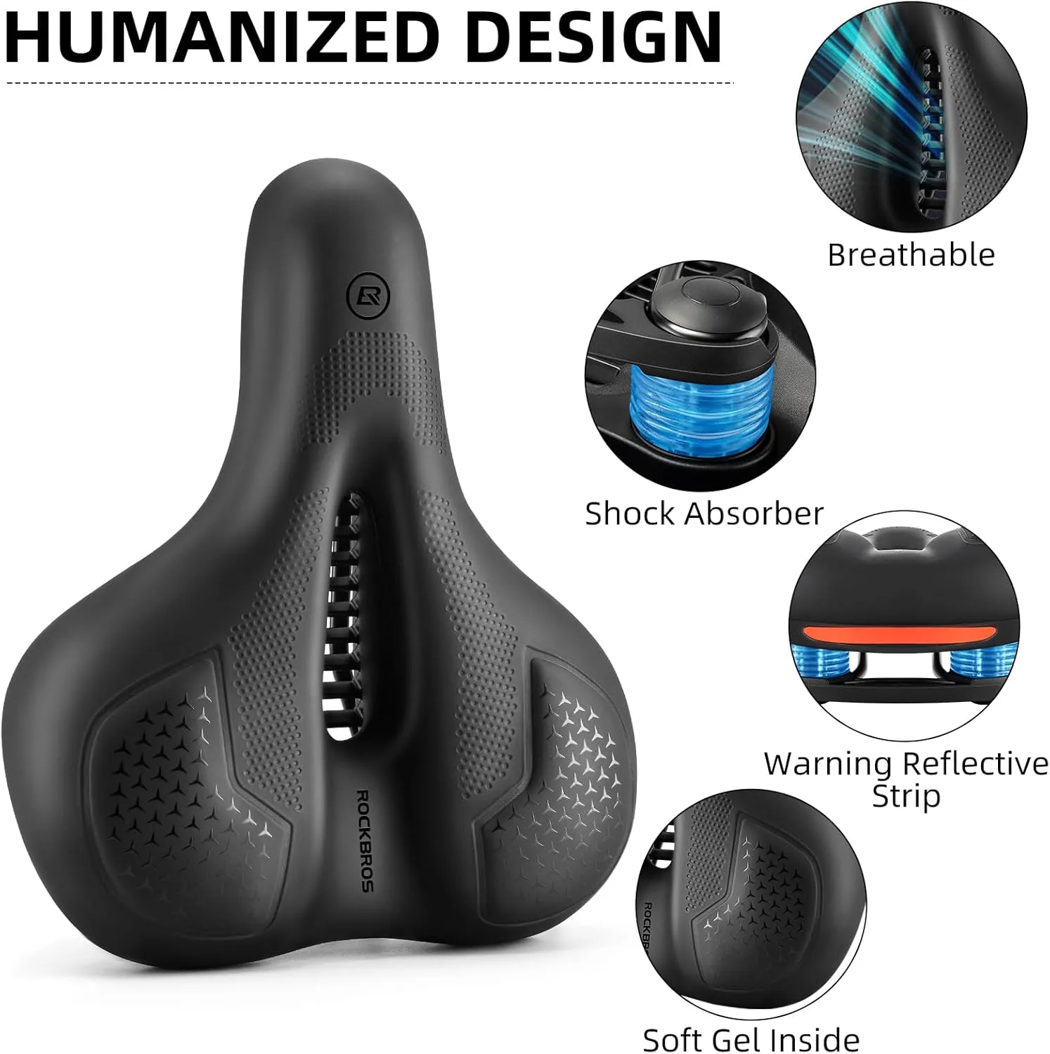 ROCKBROS Bike Seat for Men Women Comfort Wide Gel Bike Seat Replacement,Breathable Waterproof Padded Bicycle Saddle, Compatible with Cruiser/Mountain/Fat Bikes