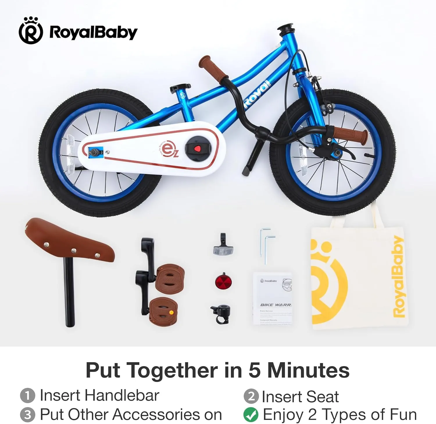 RoyalBaby Kids Bike, Terra EZ Balance to Pedal Convertable Bicycle, 14 16 18 Inch Easy Learn Balancing to Biking Boys Girls Ages 3-9 Years Beginners