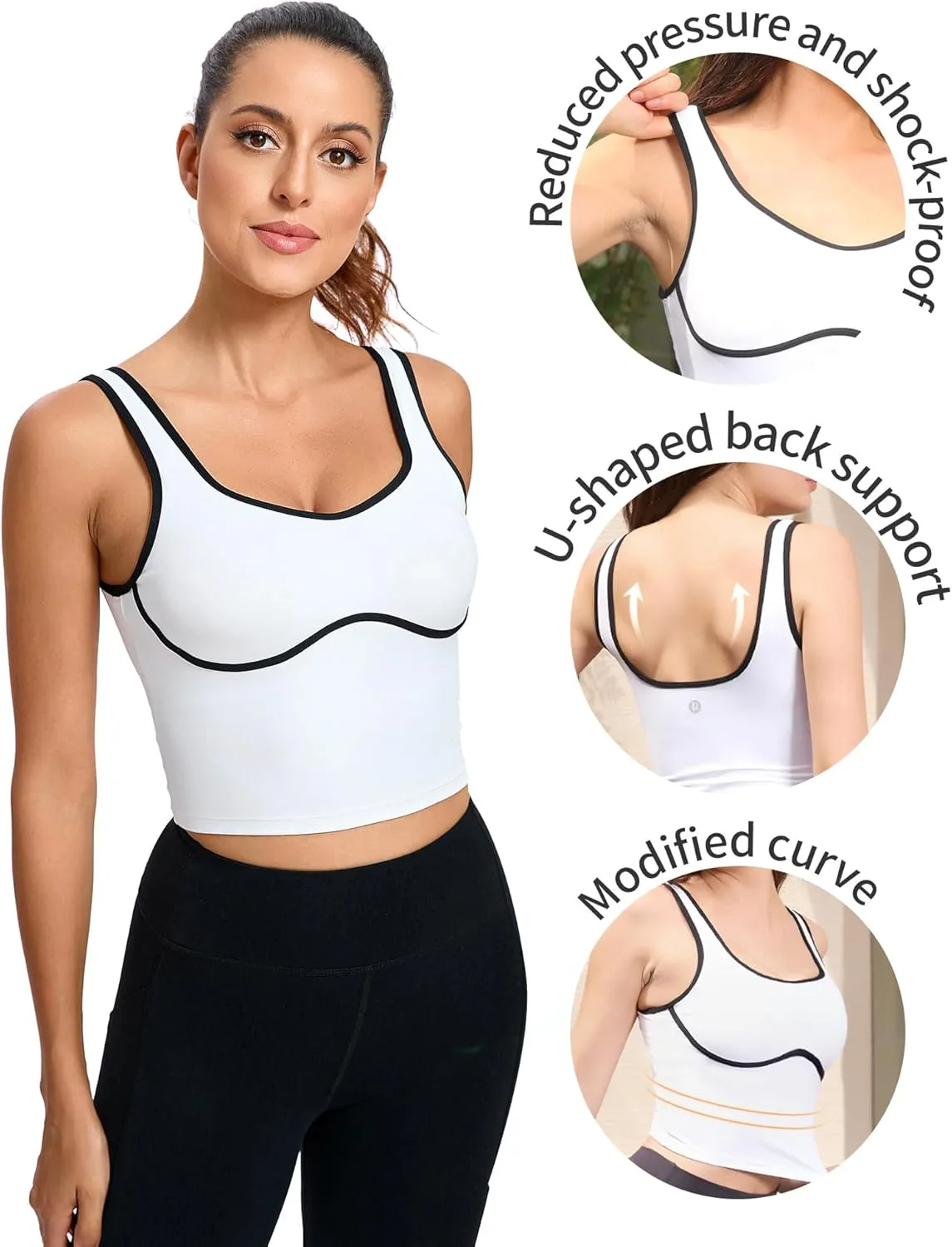 RUNNING GIRL Sports Bras for Women,Longline Workout Crop Tank Tops Padded with Built in Shelf Padded Sports Bra
