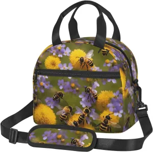 Rural Honey Bees Wildflowers print Bag for Lunch Fit for office work picnic travelling insulated lunch bag