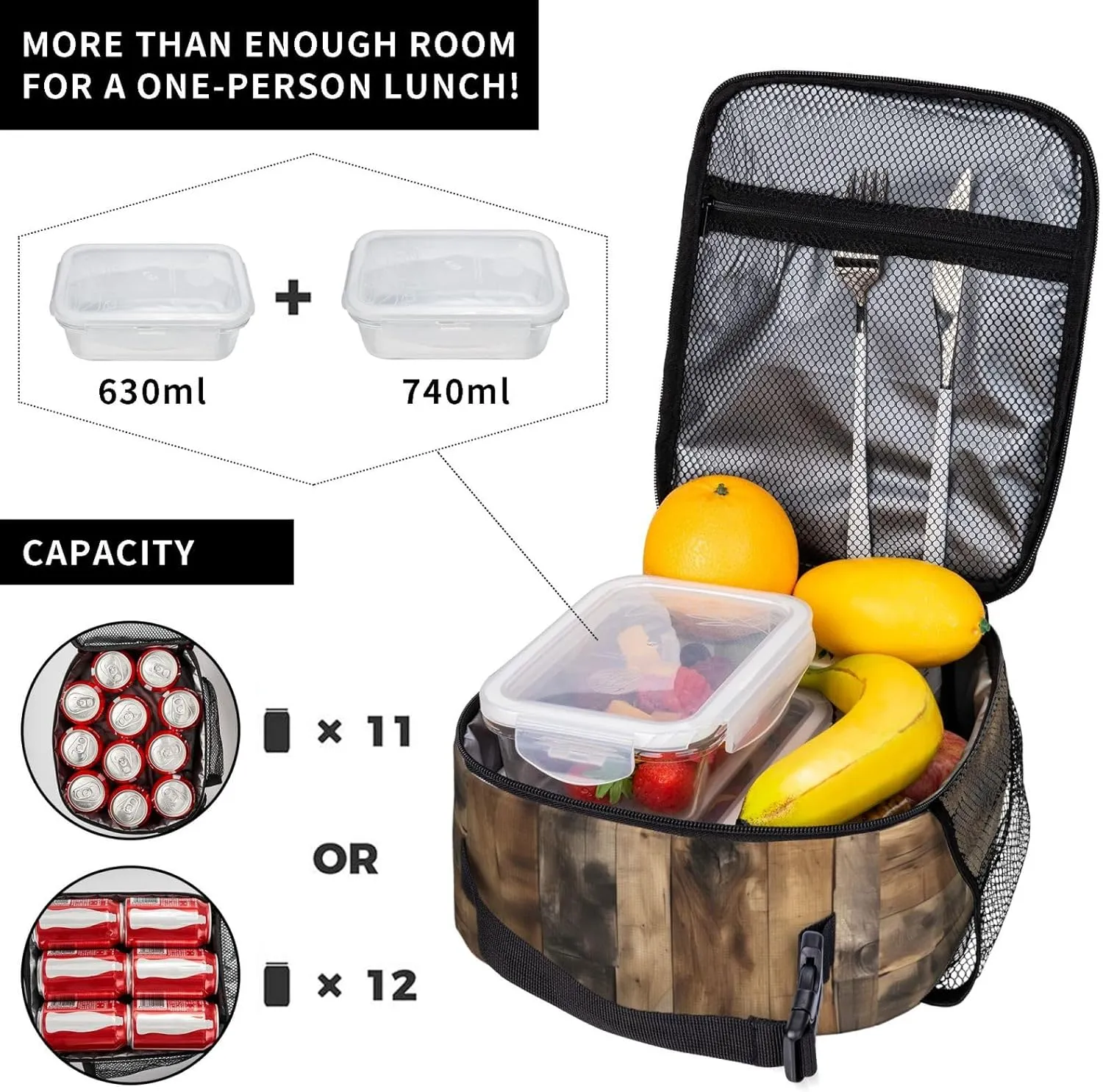 Rustic Wood Plank Lunch Bag For Men Women Insulated Lunchbox Ideal For Work Gym Picnic Days