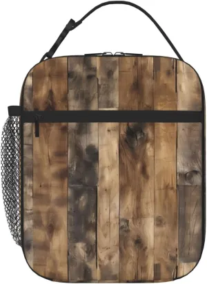 Rustic Wood Plank Lunch Bag For Men Women Insulated Lunchbox Ideal For Work Gym Picnic Days