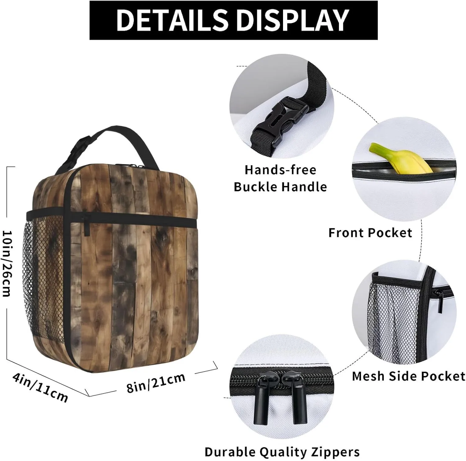 Rustic Wood Plank Lunch Bag For Men Women Insulated Lunchbox Ideal For Work Gym Picnic Days