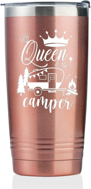 RV Camper Gifts Tumbler Coffee Mug, Gifts for Campers, RV Enthusiasts, RV Owners, Outdoors, Picnic, Camping, Stainless Steel Insulated 590ml/20oz - Queen of the Camper