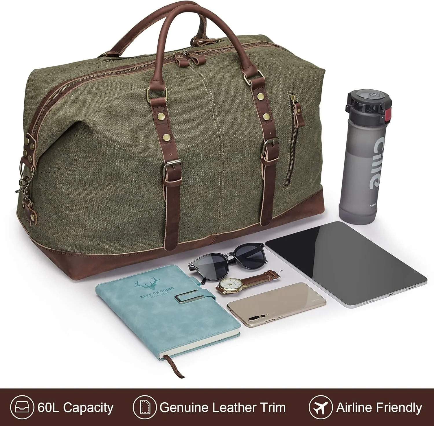 S-ZONE Duffle Bag for Travel Canvas Duffel Bag Carry on Weekender Bag for Men