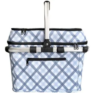 Sachi Insulated Picnic Basket 4 Person Baskets Cooler Storage, Gingham Blue/Grey