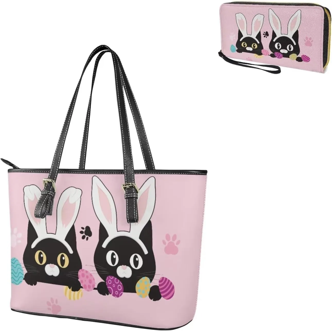 Saddle Purses for Women Easter Day Shoulder Bags Zipper Wallet 2 Pcs