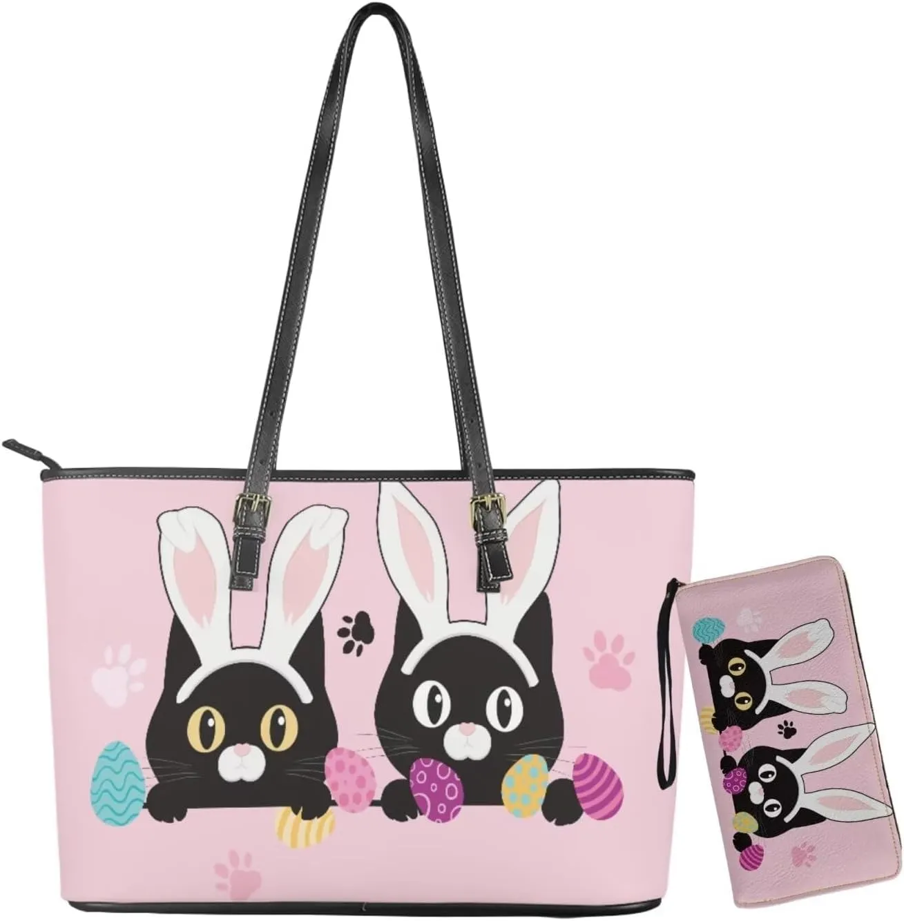 Saddle Purses for Women Easter Day Shoulder Bags Zipper Wallet 2 Pcs
