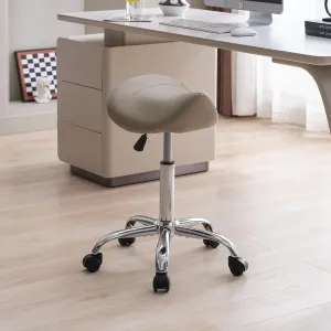 Saddle Stool, Swivel Saddle Stool with Wheels, Adjustable Rolling Stool 18"-26", Faux Leather Rolling Stool for Salon, Massage, Clinic, Lab, Office (Light Grey, 1PCS (18"-26"))