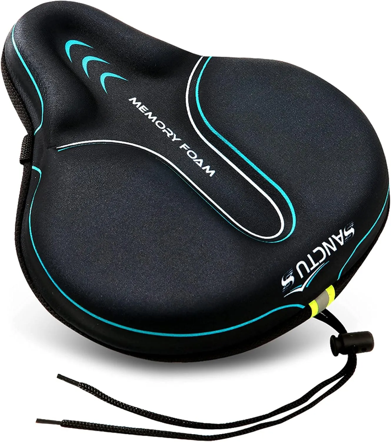 Sanctus Bike Seat Cushion Cover Memory Foam, Large Wide Bicycle Saddle Soft for Men Women, Comfort Exercise Cycle Seats Cover Padded Fits Stationary Bikes, Cruiser, Spin, with Waterproof Cover Blue