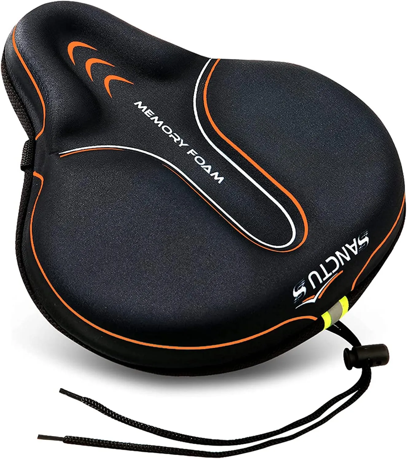 Sanctus Bike Seat Cushion Cover Memory Foam, Large Wide Bicycle Saddle Soft for Men Women, Comfort Exercise Cycle Seats Cover Padded Fits Stationary Bikes, Cruiser, Spin, with Waterproof Cover Orange